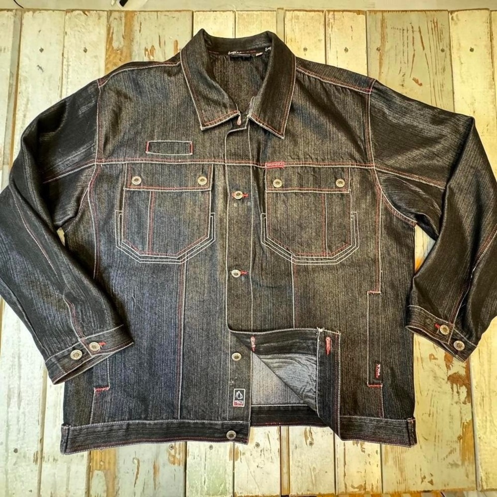 Vintage South Pole 2KTeam Y2k 90s Hip Hop Skater Denim Jacket Black Size XXL